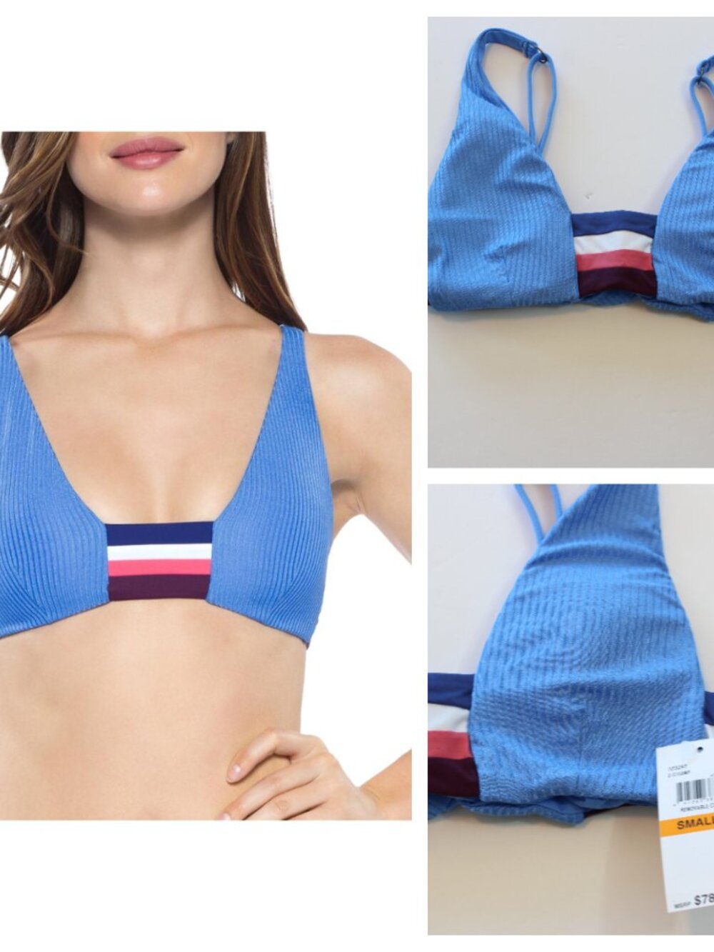 Becca Swimsuit Bikini Top Swim Colorblock Blue Small NWT